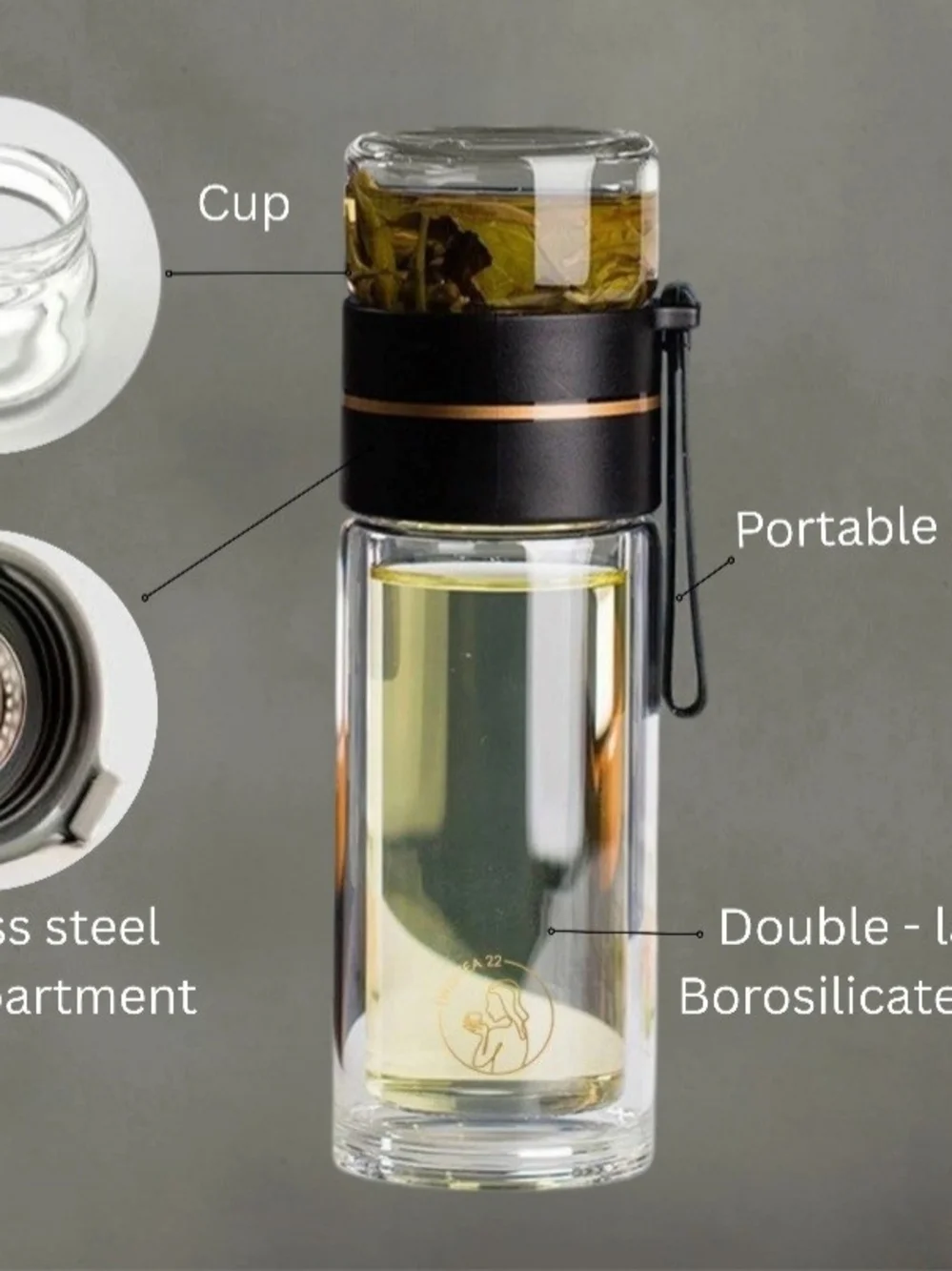Double Walled Glass Tea Infuser Bottle With Extra Cover